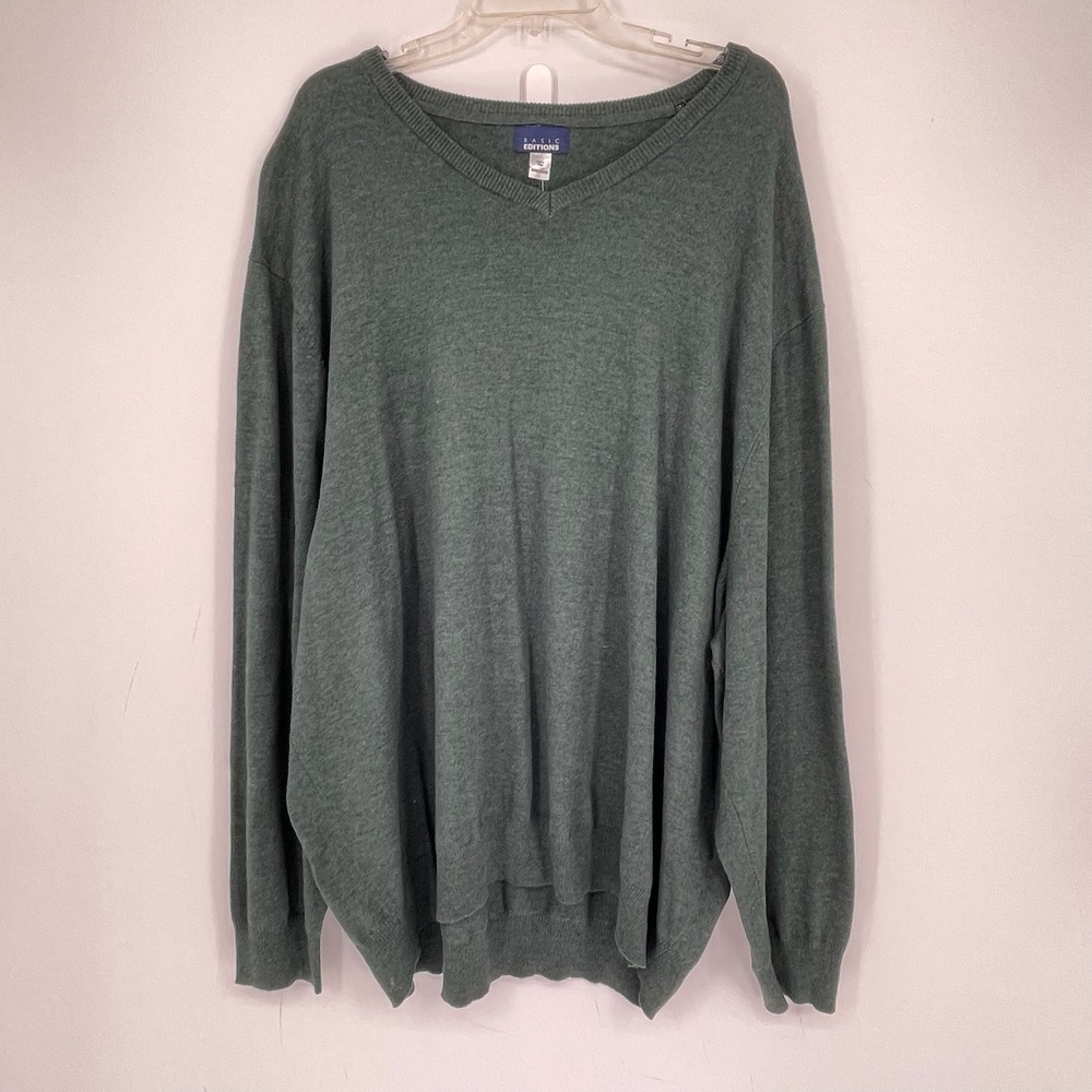 Basic Editions Big NWT Men's Green V-Neck Knit Pullover Winter Sweater Size 4XL